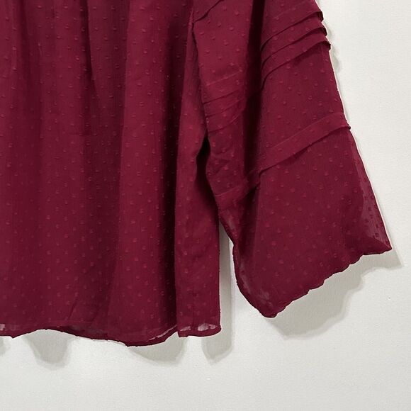 Loft Blouse Clip Dot Balloon 3/4 Sleeve S Maroon Trendy Popover Casual NEW - Picture 2 of 11